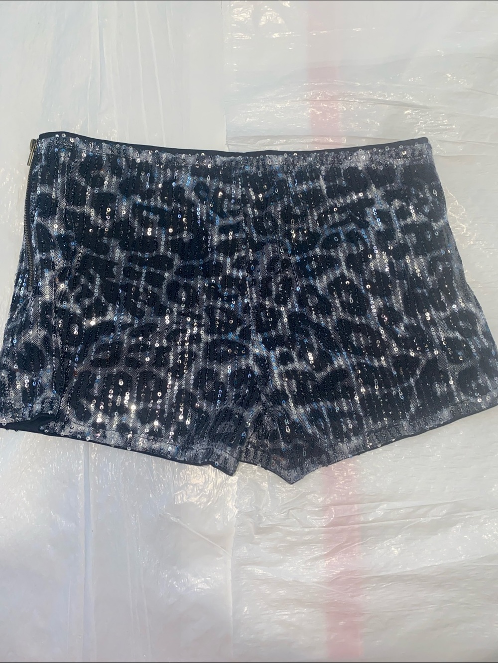 Black Sequin Leopard Print Shorts - Picture 3 of 4